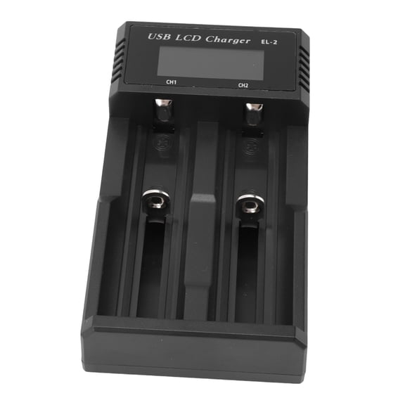 Rupoun 2 Bay Smart Battery Charger with LCD Display Universal USB Fast Charging Station for 3.7V Lithium and 1.2V Ni-MH Ni-Cd Rechargeable Batteries AA AAA C 18650 26650, 4.53 x 2.56 Inches