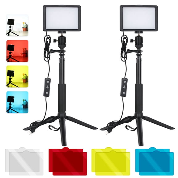 Rupoun 2-Pack Desktop USB LED Video Lights Kit Dimmable 5600K with Extendable Tripods and Color Filters for Conference