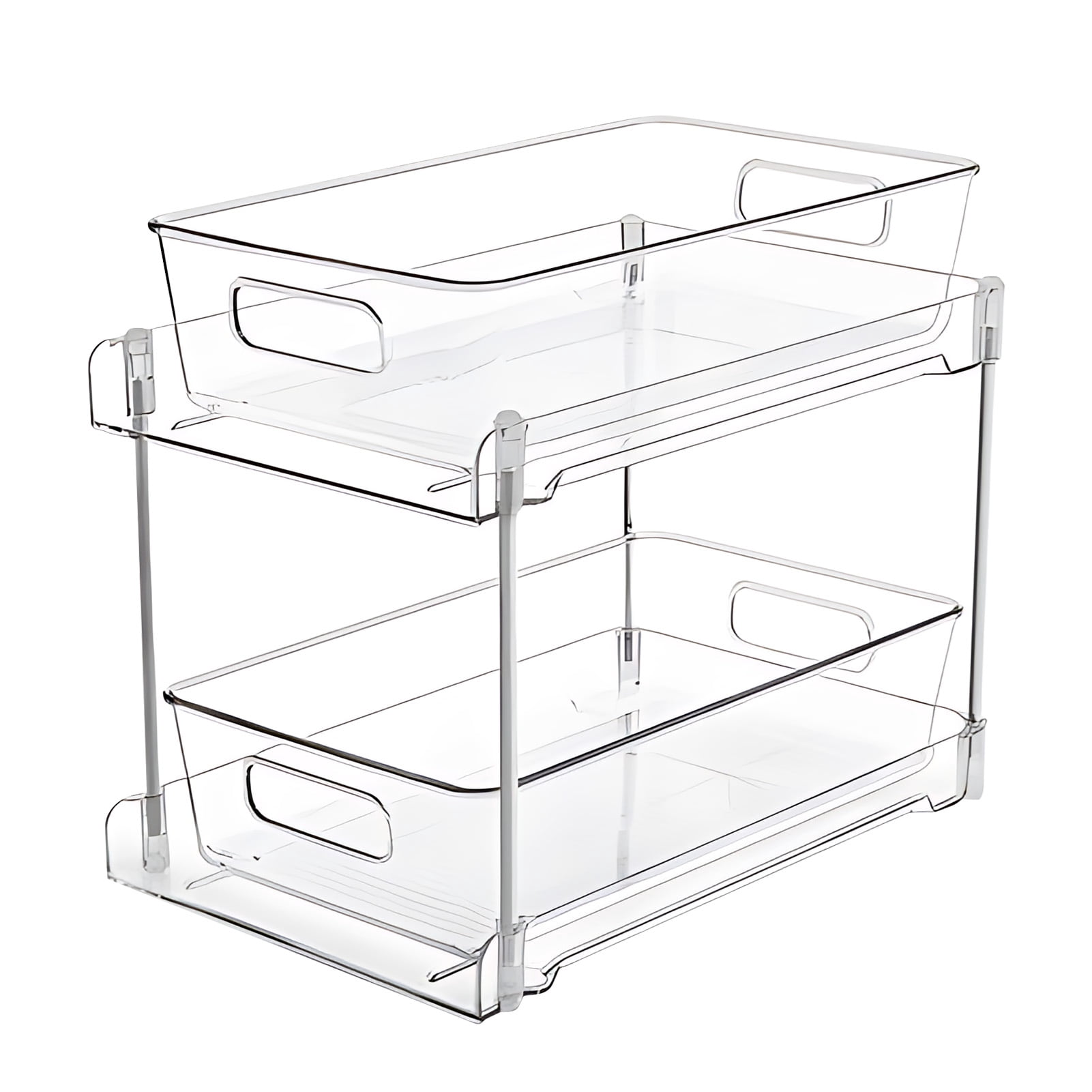 Rupoun 2 Pack Double Tier Clear Plastic Sliding Drawer Organizer Under Sink Multifunctional Storage