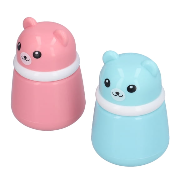 Rupoun 2 Pcs Cartoon Bear Powder Puff Box Empty After Bath Body Powder Container for Home and Travel, Pink and Blue, Portable Applicator Cases 3.94 inches / 10 cm