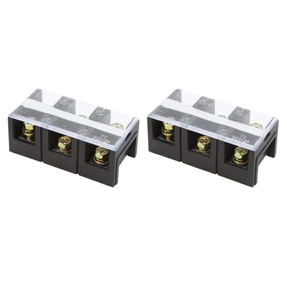 Rupoun 2 Pcs Terminal Block Dual Rows 60A 600V Compact Barrier Strip with PC Shell, 3 Positions (603) for Power Distribution System (1.3 in / 32 mm Height)