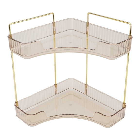 Rupoun 2 Tier Corner Bathroom Countertop Organizer Space Saving Metal Shelf for Cosmetics Skincare Amber