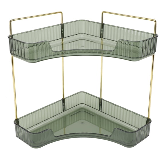 Rupoun 2 Tier Corner Bathroom Countertop Organizer, Space-Saving Metal Storage Shelf for Cosmetics & Skincare, Dark Green, 11.61 x 8.27 x 13.58 inches