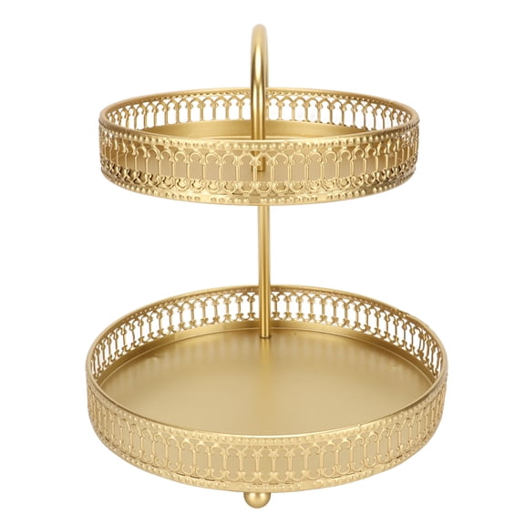 Rupoun 2 Tier Fruit Tray Gold Elegant Large Capacity Decorative Multi Purpose Cupcake Stand for Home Party Kitchen Countertop Organization 7.9 Inches