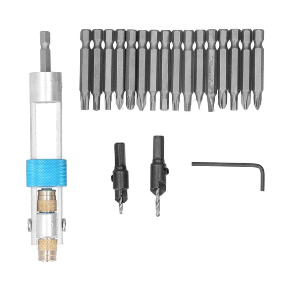 Rupoun 20-Piece High Speed Steel Countersink Drill Bit Set with Screwdriver Bits, Quick Change Converter, Wrench and Handle Hand Tool Repair Kit for Woodworking, 8.66 Inches / 22 cm Case