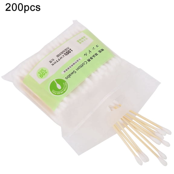 Rupoun 200Pcs Double Head Makeup Swab Cotton Buds, Natural Bamboo Wood Sticks for Cosmetic Cleaning & Daily Care, Eco-Friendly Gentle Ear Care Swabs, 1.86 oz / 53 g, 3.94 inches / 10 cm Length
