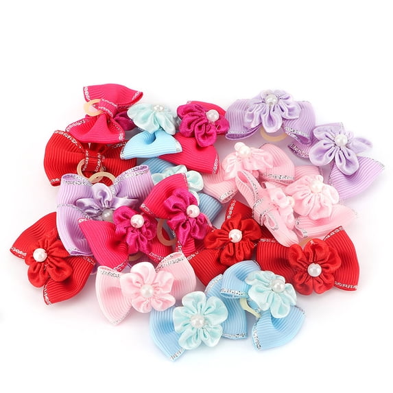 Rupoun 20pcs Shinning Pet Puppy Hair Bows Hair Rope Cat Dog Hair Band Headwear Grooming Accessories With Elastic Band For Small Animals Teddy Maltese Yorkshire Polyester Multiple Colors