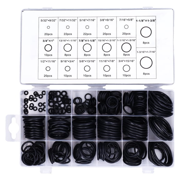Rupoun 222 Pieces Multiple Size Rubber Plumbing O-Rings & Seals Assortment Kit for Pipeline Vehicle Wear Resistant Black