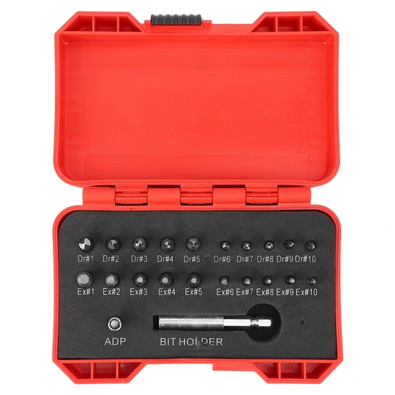 Rupoun 22PCs Screw Extractor Set High Speed Steel Broken Bolt Remover Left Hand Thread Tool Kit