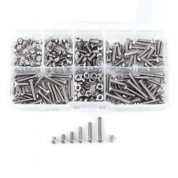 Rupoun 230-Piece M3 Stainless Steel 304 Hex Socket Button Head Screws, Bolts and Nuts Assortment Kit with Storage Box for Machinery, Furniture and Repair Projects