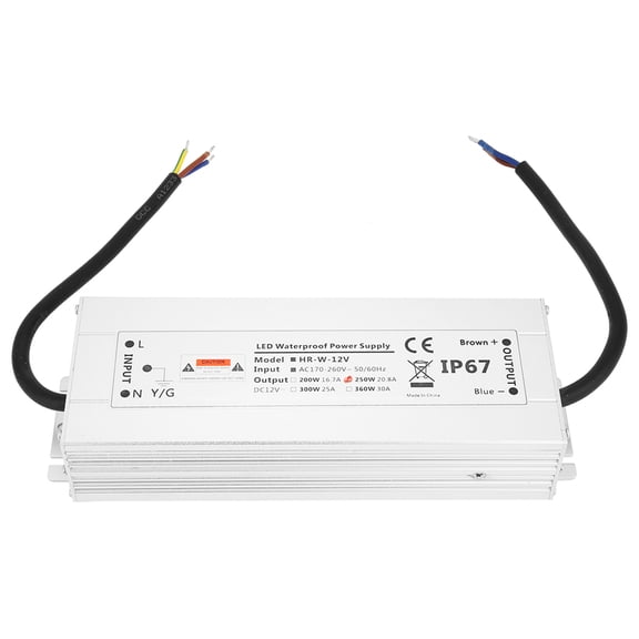 Rupoun 250W LED Power Supply IP67 Waterproof Driver Step Down Transformer 110V-260V AC to 12V DC 20.8A Adapter, Aluminum Shell for Outdoor LED Strip Lights, 9.84 in / 25 cm, 42.7 oz / 1210 g