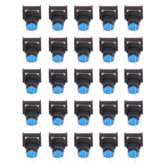 Rupoun 25Pcs Push Button Switch Self Locking Momentary 16mm / 0.63 inches Square with Light Set Kit 24V Red for Automation Equipment and DIY Projects