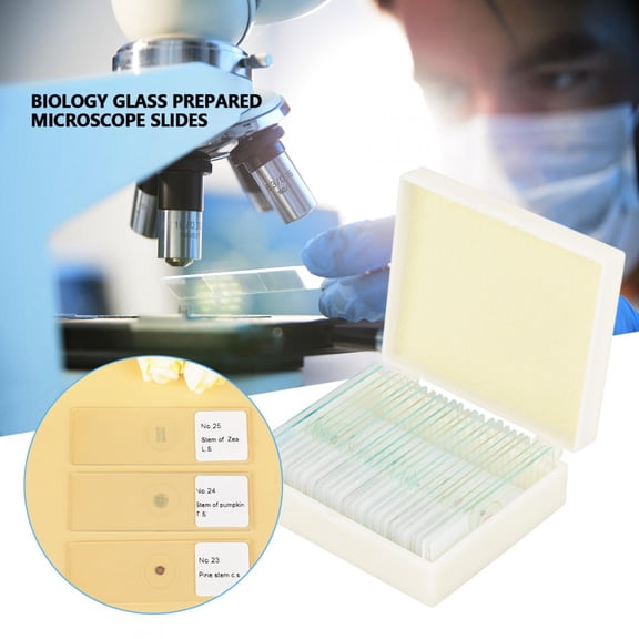 Rupoun 25pcs Biology Glass Prepared Microscope Slides Lab Specimens with Plastic Box, Pre-Cleaned Educational Science Kits for Students, 2.95 inches / 7.5 cm Slide Size