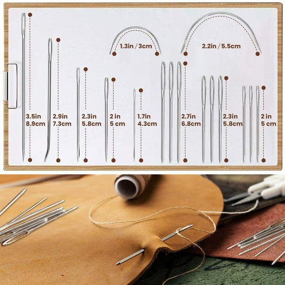 Rupoun 29Pcs Leather Sewing Kit Professional Stitching Needles Thread Cord Measuring Tape Thimble Complete DIY Leather Craft Tool Set for Upholstery Canvas Carpet Repair (6.69 in / 17 cm)