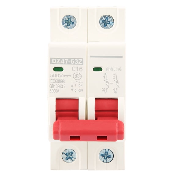 Rupoun 2P DC 500V 16A Mini Circuit Breaker MCB Safety Breaker DZ47-63Z-2P Overload Short Circuit Protection High Breaking Capacity 6kA 6.2 oz / 177 g