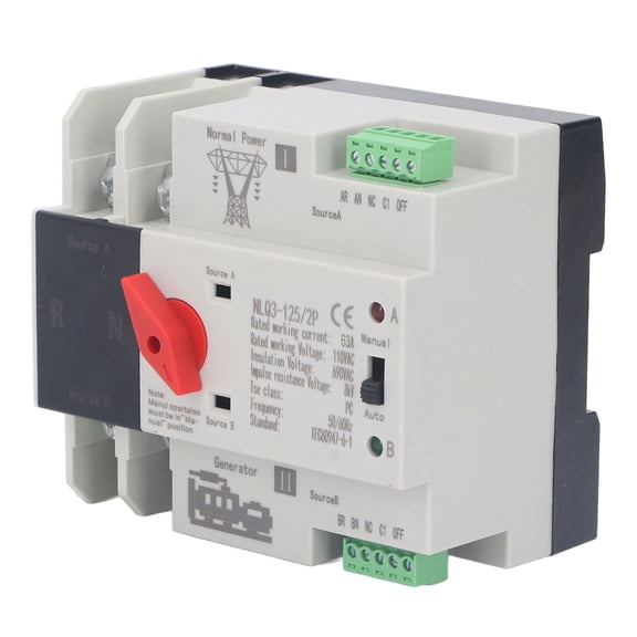 Rupoun 2P Dual Power Automatic Transfer Switch Generator Changeover AC110V 63A 50Hz 60Hz