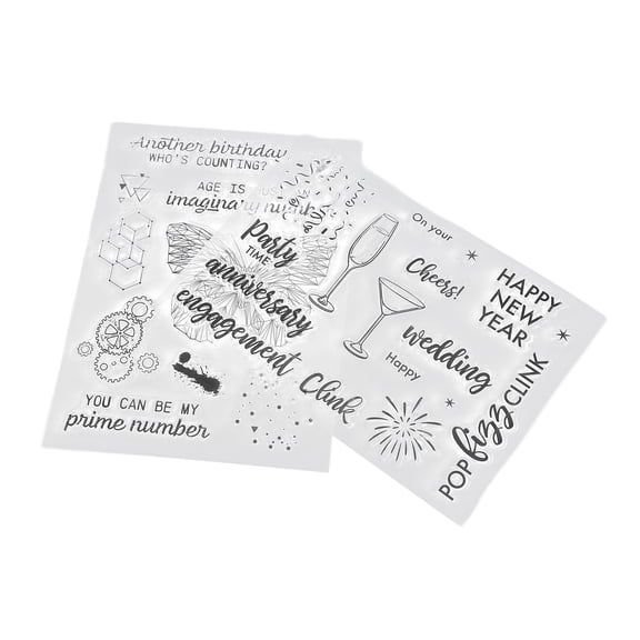 Rupoun 2Pcs Clear Stamp Set TPR Imprint Transparent Stamps For Card Making, DIY Scrapbooking, Photo Album Decoration, Healthy Nonirritating Reusable Craft Supplies (6.3 inches / 16 cm Length)
