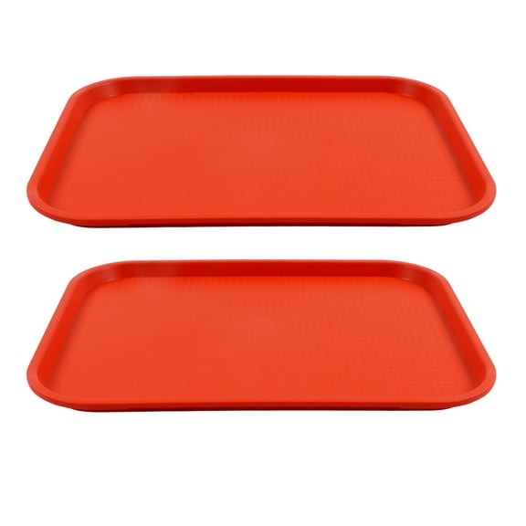 Rupoun 2Pcs Fast Food Tray Stackable Rectangular Light Weight Anti Slip PP Food Service Tray for Restaurants Cafes 17.72 inches / 45 cm Orange