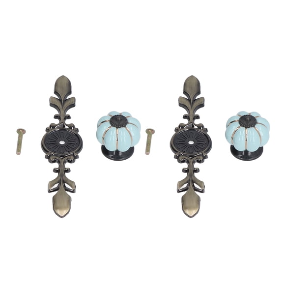 Rupoun 2pcs/set Hand Painted Pumpkin Drawer Knobs Chinese Pastoral Style Ceramic Cabinet Handle Light Blue
