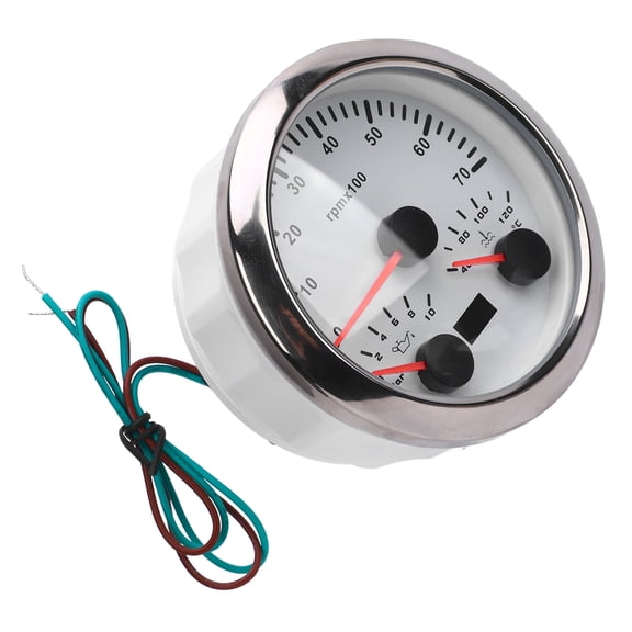Rupoun 3 In 1 85mm / 3.375 inches Tachometer Gauge 7000 RPM Water Temp 40-120C Oil Pressure 0-10 Bar, 7 Color Backlight Auto Replacement Parts for Truck Boat Tractor Dashboard White