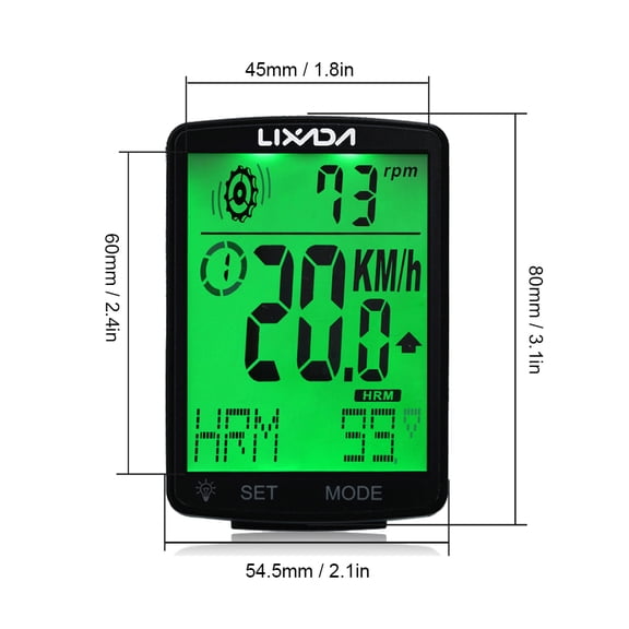 Rupoun 3 in 1 Wireless Bike Computer Multi Functional 2.8 inches LCD Screen Speedometer Odometer with Heart Rate Sensor IPX7 Waterproof Black Shell White Light[cite: 1]