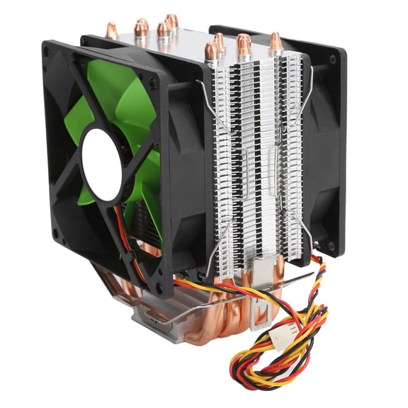 Rupoun 3.5 inches / 9 cm CPU Cooler 3PIN Double Fan Radiator Fit for Intel LGA775 1155 1156 1366 AMD AM2 AM3 Green