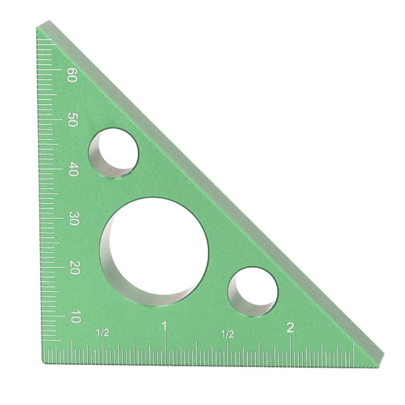Rupoun 3" Aluminum Alloy Right Angle Ruler, 45° Triangle, Green, Ideal for Woodworking & DIY