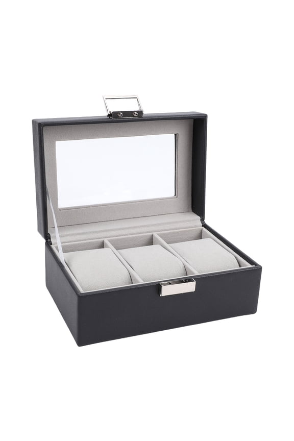 3 Slot Watch Box Case with Glass Top, Removable Watch Pillows, Dust Proof Holder Organizer, Black (Unisex, 6.5 x 4.3 x 3.1 in / 16.5 x 11 x 8 cm)