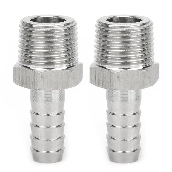 Rupoun 304 Stainless Steel 1/2 in BSPT Male Thread to 10 mm (0.39 in) Barb Joint Quick Coupling Connector Pipe Fitting Set for Pneumatic Air Pipe Connection, 2 Pieces