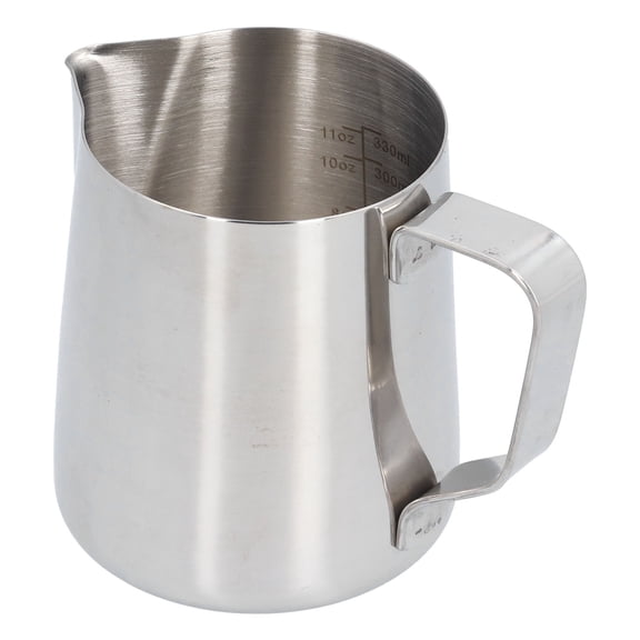 Rupoun 304 Stainless Steel Frothing Cup with Inner Scale, Pointed Mouth Milk Frothing Pitcher for Espresso Latte Art, 11.8 fl oz / 350 ml Capacity, Silver