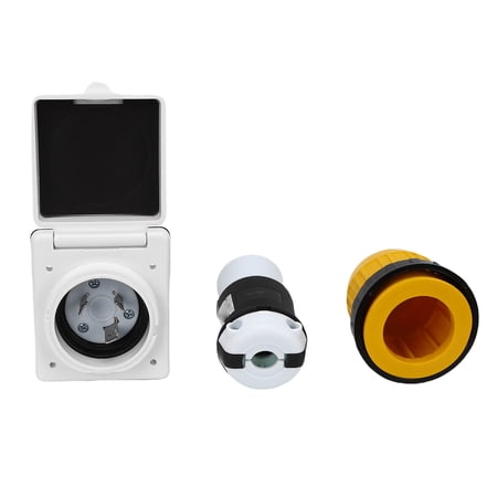 Rupoun 30AMP RV Power Inlet Shore Kit, 125V NEMA L5-30P and L5-30R Twist Lock Plug Connector Set with Cover for Camper Trailer, 10.63 inches / 27.00 cm