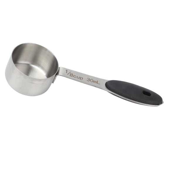 Rupoun 30ml Coffee Measuring Scoop 1/8 Cup Stainless Steel Tablespoon with Ergonomic Silicone Handle, Large Capacity Multi-Purpose Kitchen Tool for Beans, Milk Powder, Tea Leaves, Spices, Silver