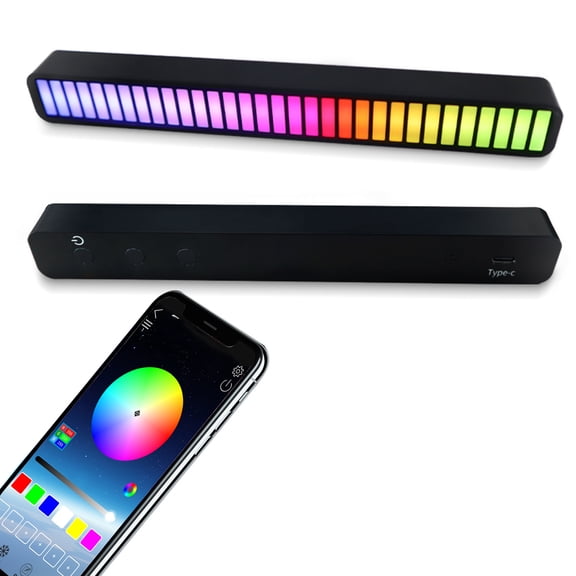 Rupoun 32 Bit RGB Sound Field Pickup Ambient Light Voice Activated Rhythm Light Sound Reactive LED Light Bar Colorful Fashionable Lamp Bar for Car Home Office Decoration Black (7.8 inches / 20 cm)