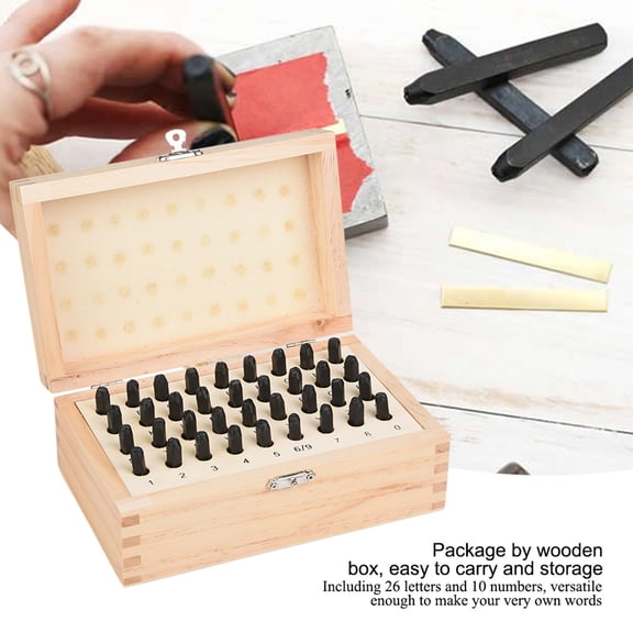 Rupoun 36 Pieces 4mm 0.16 inches Steel Letter Number Punch Set Alphabet Stamp Die Wood Box