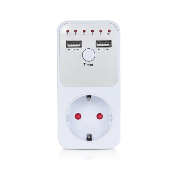 Rupoun 3680W Intelligent Programmable Countdown Timer Socket Surge Protector Outlet with Dual USB Ports (5V 2.1A), 230V Plug Electronic Switch, 4.25 x 2.08 x 2.71 inches / 10.8 x 5.3 x 6.9 cm