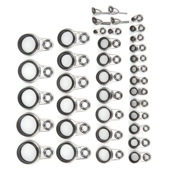 Rupoun 37Pcs Fishing Rod Guides Top Tip Ring Telescopic Surf Casting Fishing Rod Guide Repair Kit Heavy Duty Stainless Steel Ceramic Rings for Saltwater Freshwater 4.72x4.72x0.39 inches / 12x12x1cm