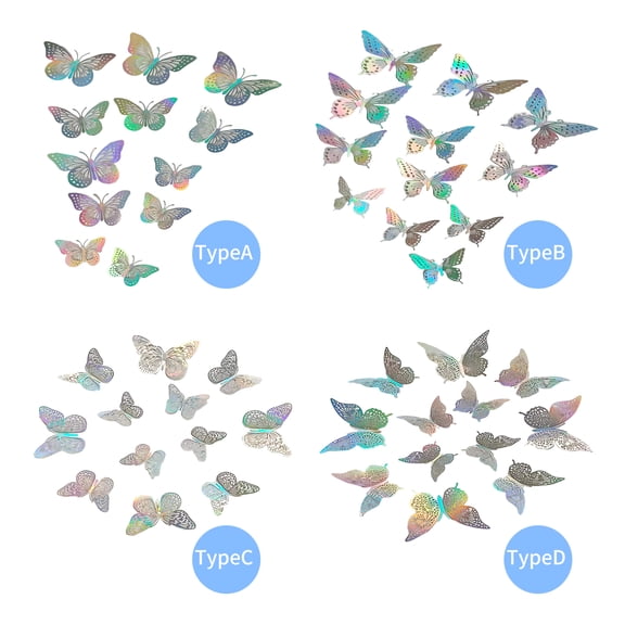 Rupoun 3D Butterfly Wall Stickers 12Pcs Double-Layered Laser Cut-out Decal Removable Colorful Art Decor for Room Refrigerator (Type B)