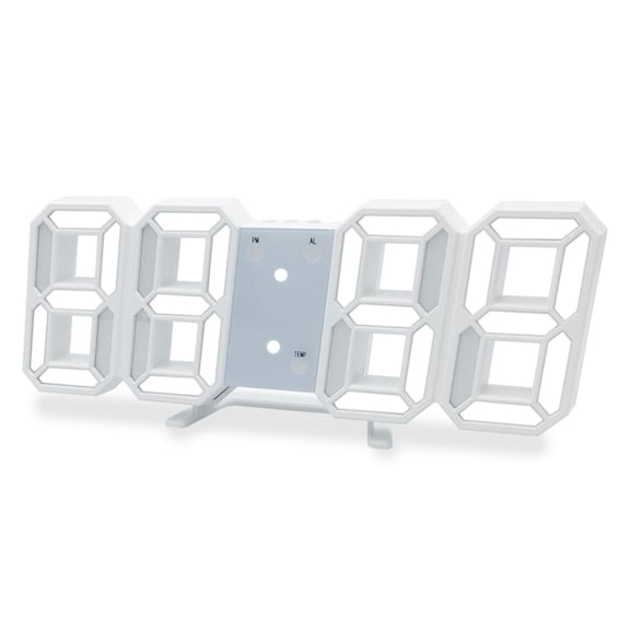 Rupoun 3D LED Digital Alarm Clock  12/24 Time, Date, Temperature, Adjustable Brightness, 3 Alarm Modes, Stylish White/Black Design