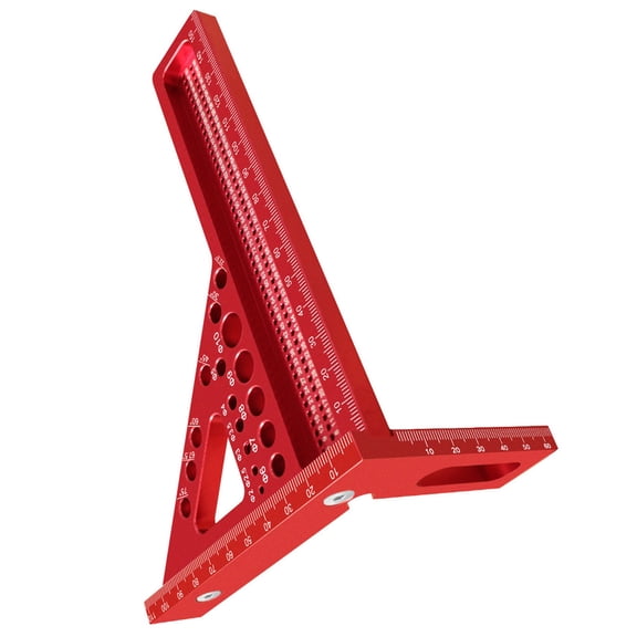 Rupoun 3D Multi Angle Measuring Ruler Metric Aluminum Alloy 22.5-90 Degree Woodworking Square Carpenter Hole Scribing Tool with Pin, Red