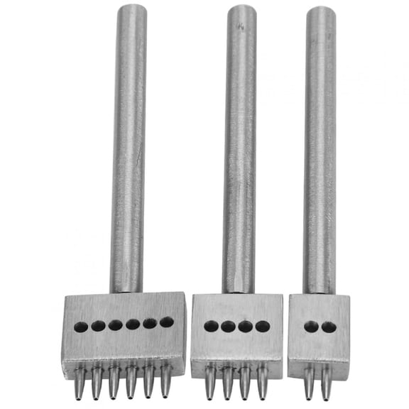 Rupoun 3pcs Prong Craft Stitching Hole Punch Tool DIY Hand-made Sewing Lacing Craft Tool Set, Silver
