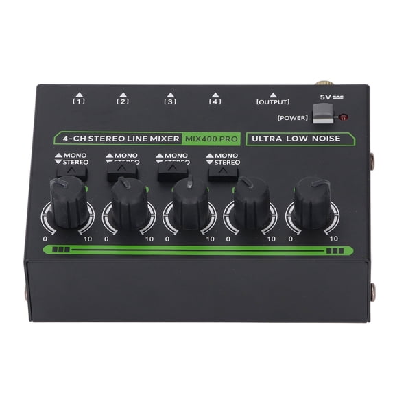 Rupoun 4 Channel Stereo Line Mixer 6.35mm Interface Super Low Noise Independent Volume Control Audio Mixer with RGB Light for Home Studio Recording PC