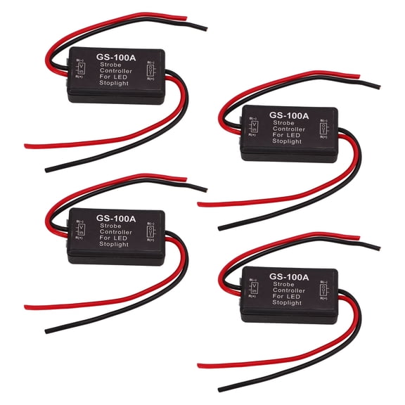 Rupoun 4 PCS Brake Light Flasher Controller Module, GS-100A 12V DC LED Flash Strobe Controller for Motorbike, Car, Truck, Motorcycle Tail Stop Light Safety Flasher Module