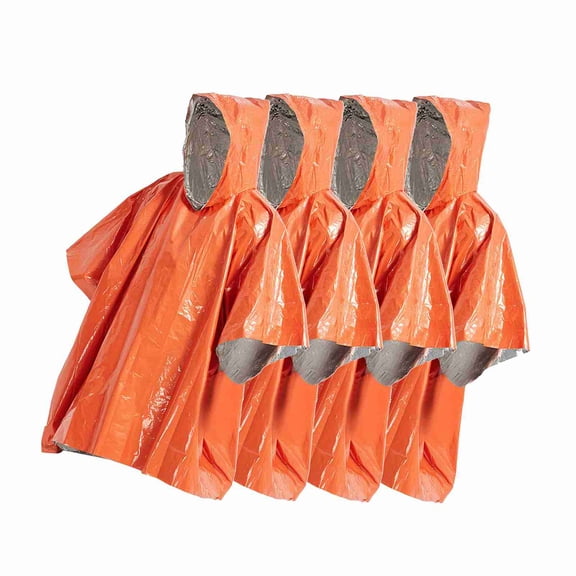 Rupoun 4 Pack Emergency Rain Poncho Thermal Blanket Weather Proof Outdoor Survival Camping Gear, Lightweight Tear-Resistant Reusable Packable for Backpacking Hiking, High Visibility Orange