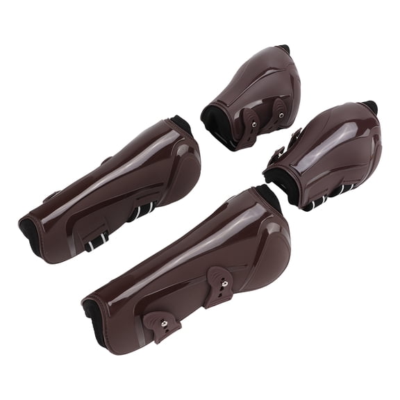 Rupoun 4-Pack Horse Tendon Boots Adjustable Thicken Front Hind Leg Protector for Daily Use, Brown, Size XL