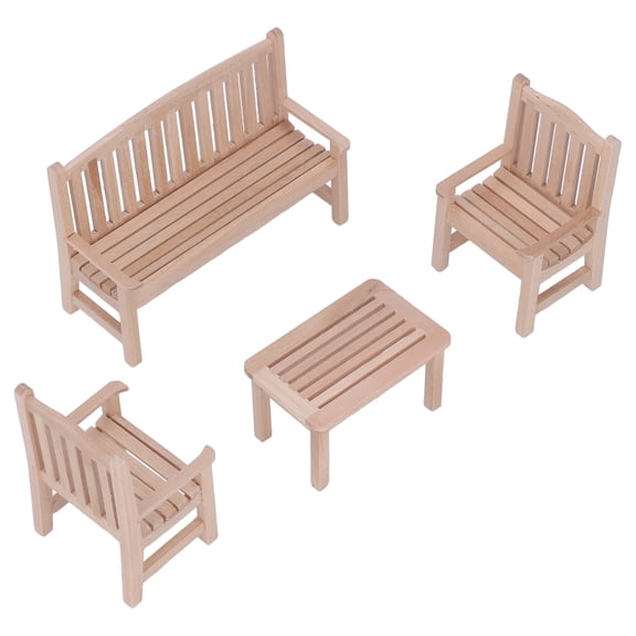 Rupoun 4 Pcs Dollhouse Miniature Furniture Wooden Bench Chair Garden Furniture Set for 1:12 Scale Dollhouse Decoration [cite: 13]