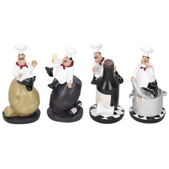 Rupoun 4-Piece Chef Statue Figurines Set Kitchen Decor Resin Collectible Gift Display Decorative Tabletop Ornaments