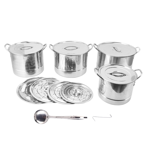 Rupoun 4-Piece Premium Stainless Steel Soup and Stockpot Set with 8 Lids, Multipurpose Kitchen Cookware Collection for Cooking, Steaming, and Stir Frying Daily Meals