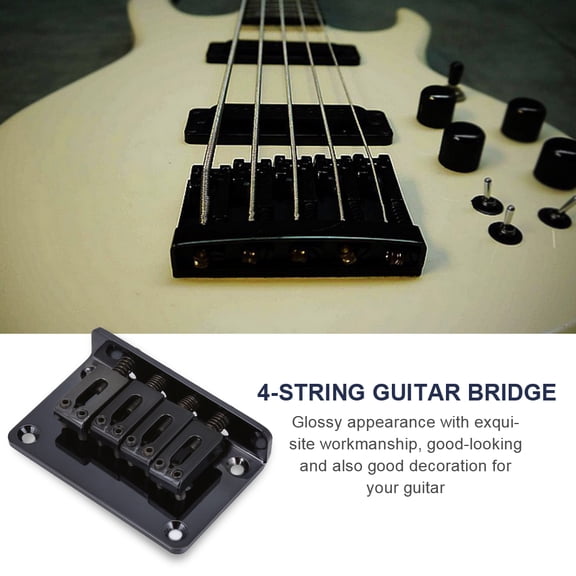 Rupoun 4-String Fixed Guitar Bridge Zinc Alloy Replacement Parts for Cigar Box Bass Ukulele with Screws, Black