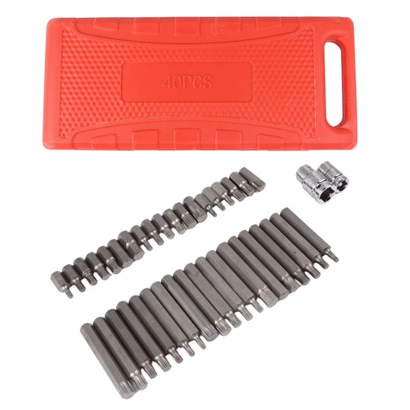 Rupoun 40-Piece Spline Tip Bit Socket Set Master Tip Screwdriver Bit Set Chrome Vanadium Alloy with Red Plastic Storage Box for S2 Auto Repairing Mechanics Home Improvement (12.6 inches / 32 cm)