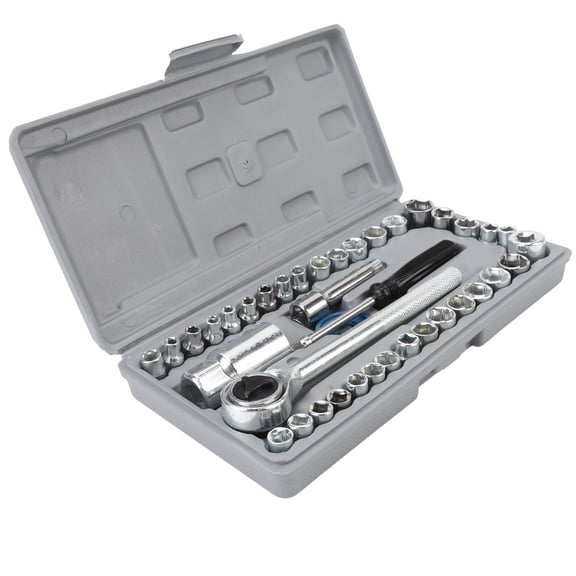 Rupoun 40PCS SAE Metric Socket Set 1/4 Inch 3/8 Inch Drive Efficient Universal Fit Automotive Motorcycle Home Repair
